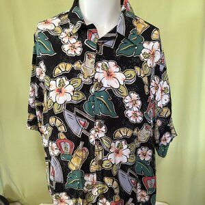 Joe Kealoha's The Genuine Hawaiian Shirt Size XL Floral Hawaiian Black